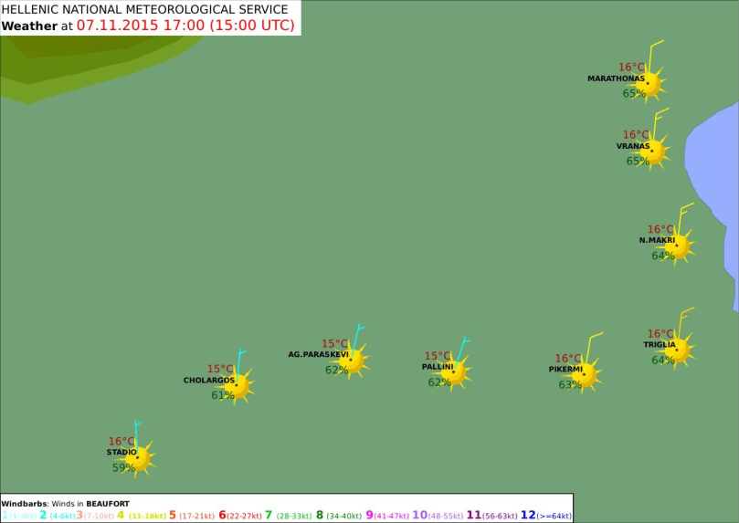 Πρόγνωση καιρού 7.11.15 ώρα 17.00